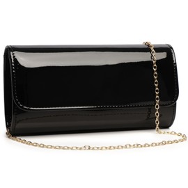 Patent Leather Envelope Clutch for Women Stylish Evening Handbag with Detachable Chain, Perfect for Wedding, Party & Prom (Black 018)