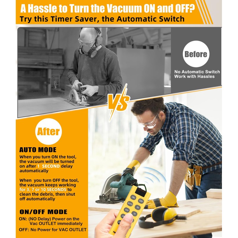 Automatic Vacuum Switch with Remote, 3/7/10s Delay Auto Vacuum Switch