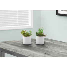 Udorich Artificial Succulent Plant Set of 2, 7" Tall with White Ceramic Pots for Indoor Decoration