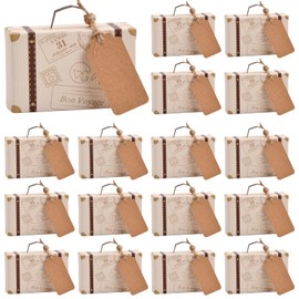 Tibapla Pack of 50 Mini Suitcase Wedding Favours 8 × 5 × 3 cm Vintage Kraft Paper Gift Box with Tags and Hessian String for Wedding Birthday Party Christening Baby Shower Baby Shower