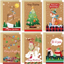 18 Pcs Christmas Money Card Holders Kraft Merry Christmas Greeting Cards with Envelopes Blank Holiday Note Cards