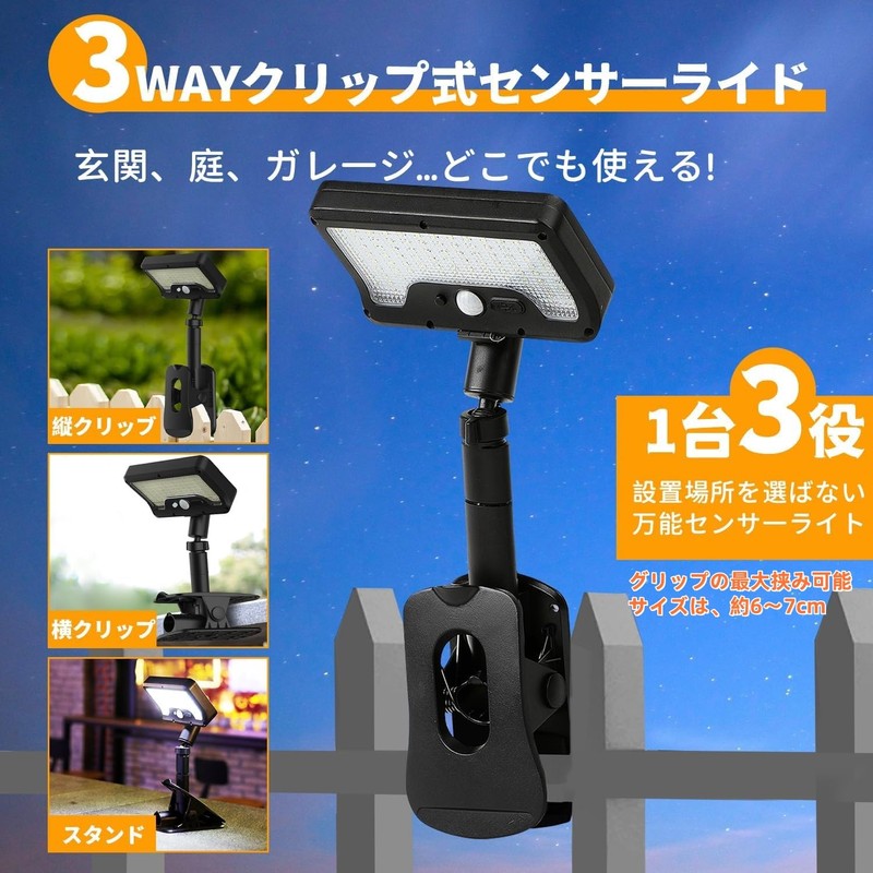Lasola Clip Type, Solar Light, Sensor Light, Outdoor, IP65 Waterproof,