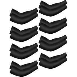 Mudder 8 Pairs Unisex UV Protection Arm Cooling Sleeves Ice Silk Arm Cover (Black, Enlarged Size)