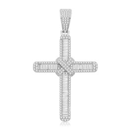 EDS Jewels Exclusive 925 Sterling Silver Ladies Cross Pendant with Cubic Zirconia/CZ - 66mm*37mm, 10 Grams WJS36440