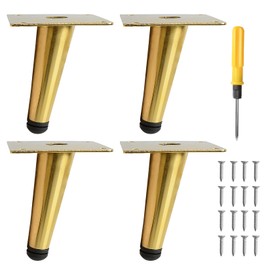 Toolzia 4Pcs 4" Metal Oblique Furniture Legs 10cm,Cone Cabinet Legs Stainless Steel Table Legs No-Slip Silent For Diy Furniture, Sofas, Cabinets(Gold)