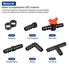 sourcing map Irrigation Fittings Kit 19mm Barbed for 3/4 Inch Tubing (Black, 8 Straight Barbs 8 Tee Barbs 8 Elbows 8 "8" Stoppers 8 End Stoppers 2 Ball Valve)