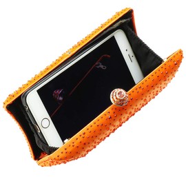 Fashion Womens Glitter Clutch Bag Crystal Diamante Rhinestone Sparkly Evening Bridal Prom Party Handbag Purse (Orange)