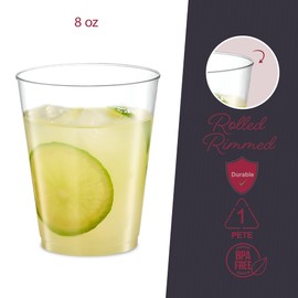 PLASTICPRO Disposable 8 oz Crystal Clear Plastic Tumblers for Party's & Weddings pack of 50