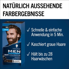 Schwarzkopf Men Perfect Beard Colouration 60 Natural Brown Level 2 (4 x 30 ml), Beard Dye for Concealing Grey Hair for a Natural-Looking Result, Quick Application