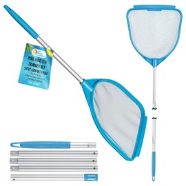 U.S. Pool Supply Pool and Spa Skimmer Net with Pole, Handheld Fine Mesh Pool Skimmer Net - Hand Held Spa, Hot Tub, Pond Cleaning - Step-Up 32" to 5 Feet Long, Leaf Netting, Scoop Skim Leaves & Debris