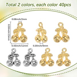 SUNNYCLUE 1 Box 80Pcs Cherry Shaped Charms Metal Fruit Charms Bulk Gold Silver Alloy Vintage Fruits Cherries Leaves Mini Charm for Jewelry Making Pendants Bracelet Earrings DIY Crafts Findings