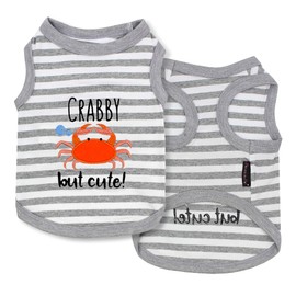 Parisian Pet Unisex Dog Tshirt - Embroidered “ Crabby but Cute “ Dog Shirt - Breathable and Lightweight Dog Tank Top- Sleeveless Grey Dog Tee Shirts - Machine Washable Dog Shirt for Large Dogs - 3XL