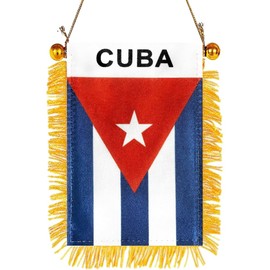 GSYLPFT 4 X 6 Cuban Flag Small Mini Cuba Flags Banners for Car Rearview Mirror Window Hanging Decor with Suction Cup & Fringy