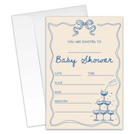 XZMBQ Funny Baby Shower Invitations - 20 Invitation Cards 4"x6" with 20 Envelopes - Blue&Beige Minimalist Design - Whimsical Baby Shower Invites.(066)
