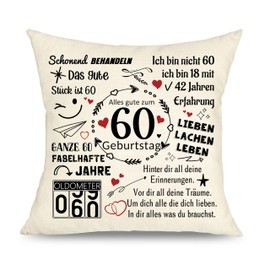 Gift Ideas for 60th Birthday Women Decorative Cushion Covers Birthday Gifts for 60 Year Old Women Man Decorative Cushion Covers 60 Year Old Aunt Dad Mum Birthday Keepsake 1 Piece (60th-45x45cm)