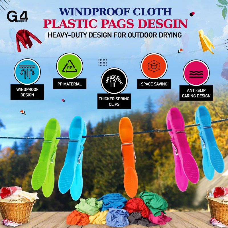G4GADGET Clothes Pegs 24 Pack, Strong Grip Pegs for Washing