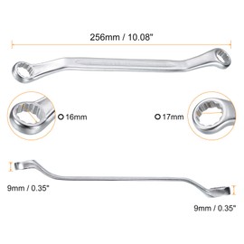 sourcing map 45-Degree Offset Box End Wrench 16mm x 17mm 12 Point Metric CR-V Double Box End Wrench Chrome Vanadium Steel Long Offset Torx Box Wrench for Automotive Home Repair Tool