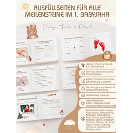 Baby Book My First Year, Baby Album Memory Book for the Most Beautiful Moments for 1st Year, Boho Baby Diary, High Quality, Birth Gift for Girls and Boys, Baby First Equipment Newborn