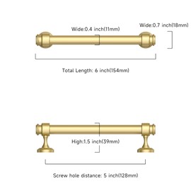 Asidrama 10 Pack 5 Inch(128mm) Brushed Gold Kitchen Cabinet Handles, Cabinet Pulls Kitchen Cabinet Hardware for Cupboard Drawer Pulls