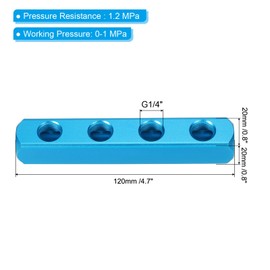 PATIKIL 4 Way 7 Port Air Manifold, 2 Pack G1/4 Inch Aluminum Air Hose Inline Manifold Block Splitter Pneumatic Air Hose Fitting, Blue