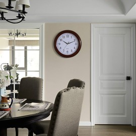Decorative Classic Round Wall Clock for Living Room, Kitchen, Dining Room, Plastic (Brown)