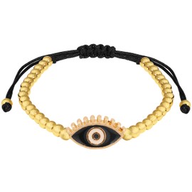 MINACHI Black Evil Eye Braided Bracelet with Stainless Steel Beads, Bohemian Style Jewelry for Women