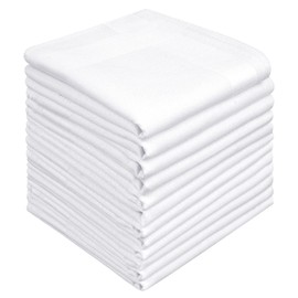 Zenssia Men's White Pure Cotton Handkerchiefs with Hem, Pack of 12 Pieces Hankies