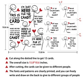 ICOOLYI ICOOLYI Funny Kids Valentines Day Cards, Humorous Stick Figure Designs, DIY Cut-Outs with Blank Back for Messages C Perfect for School Exchanges, Parties, and Friends