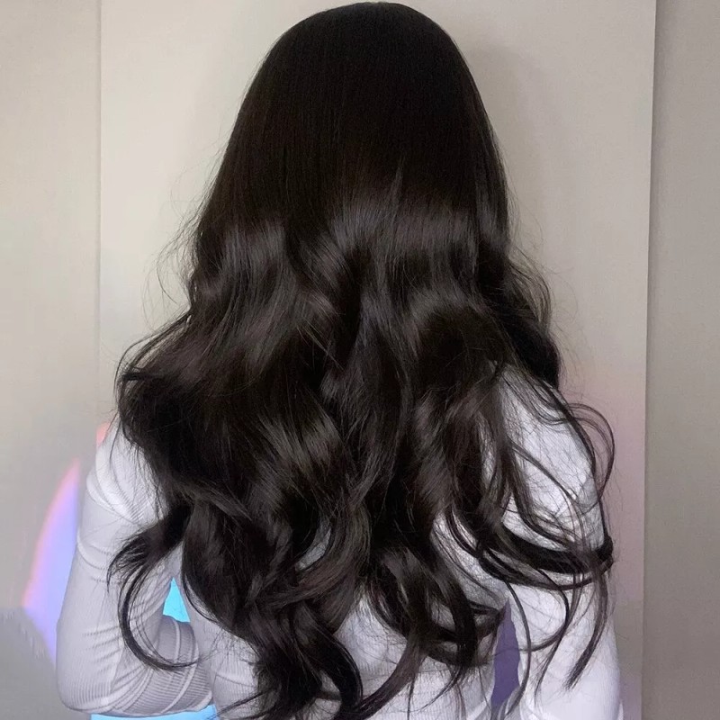 Jorla Pelucas Sintéticas Onduladas De Color Marrón Oscuro Largo Co