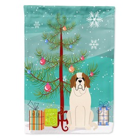 Caroline's Treasures BB4160CHF Merry Christmas Tree Saint Bernard House Flag Large Porch Sleeve Pole Decorative Outside Yard Banner Artwork Wall Hanging, Polyester, House Size, Multicolor