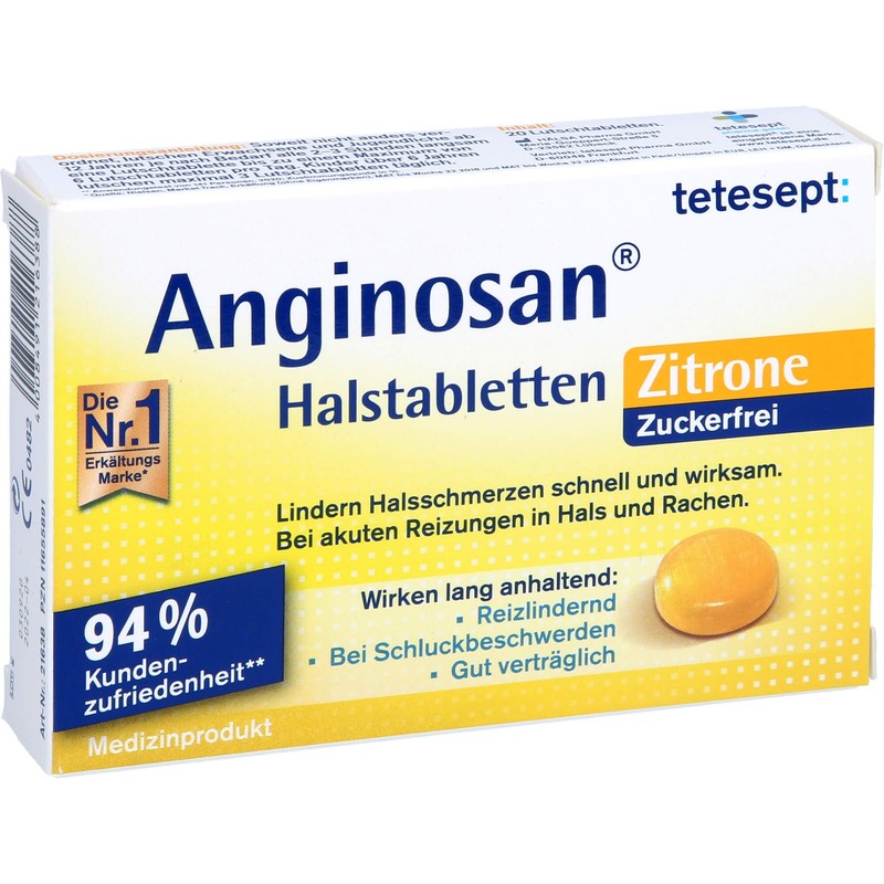 tetesept Anginosan Throat Tablets Lemon Sugar Free Relieve Sore Throat