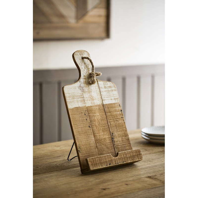 Creative Co-Op Distressed White Dipped Wood Tablet Holder