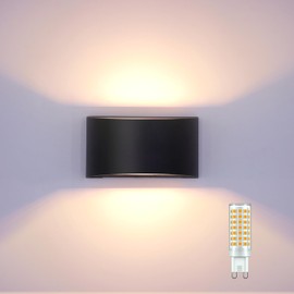 KICAAO Modern LED Wall Sconce,Warm White 3000K,Hardwired Indoor Outdoor Black Wall Lights Set of 2 Up and Down Wall Mount Light for Living Room Bedroom Hallway Corridor Conservatory(with G9 Bulbs)