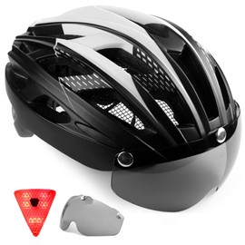 KINGLEAD Adult Men's Women's Bike Helmet with LED Lighting and Magnetic Visor, Mountain Bike Helmet Magnet Protection Road Removable and Adjustable 57-62CM