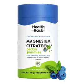 Citrato de Magnesio en Gomitas, 400 mg de Magnesio Elemental como Citrato por Porción, Sabor Mora Azul, Sin Azúcar, Suplemento Vegano Sin Gluten ni Colorantes Artificiales, 60 Gomitas Health Hack
