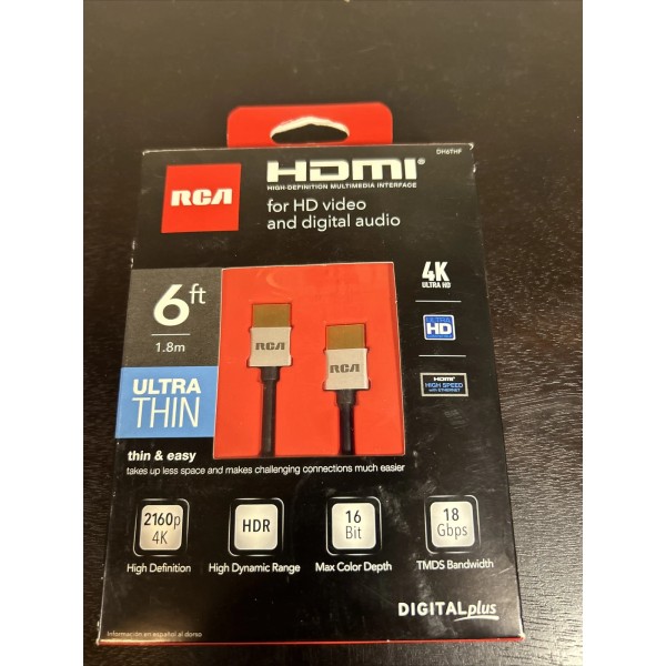 RCA HDMI Cable, Ultra Thin, 4K Ultra HD, 6-Ft. -DH6THE