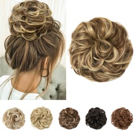 Messy Bun Hair Scrunchie, Updo Hair Accessory (10H86# Light Brown Mixed Light Blonde, 1 Count)