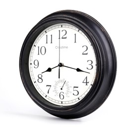 16 Inch Large Outdoor Clock Waterproof with Thermometer - Vintage Indoor Outdoor Wall Clocks for Patio,Pool,Garden,Home Decor - Teal