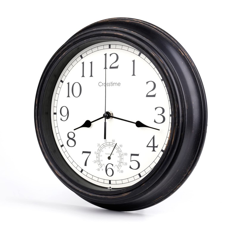 16 Inch Large Outdoor Clock Waterproof with Thermometer - Vintage