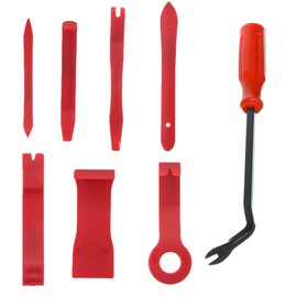8PCS Set Car Trim Removal Tool Kit, Including Panel, Radio Trim Removal Tool, Car Trim Removal Tool is Suitable for Instrument Panel, etc., Red Pry Plate with Ziplock Bag