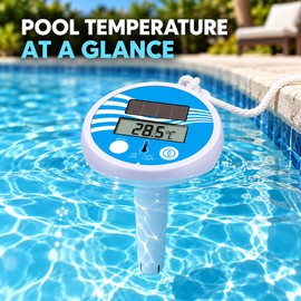 Solar Floating Pool Thermometer, Digital LCD Water Temperature Gauge with 51 Inch Tether Rope for Swimming Pools, Spas and Ponds