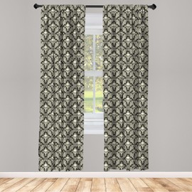 Lunarable Cráneo Cortina de Microfibra, Rizos Antigua del Victorian, Window Treatments 2 Panel Set for Living Room Bedroom Decor, 56" x 63", Crema Topo Negro