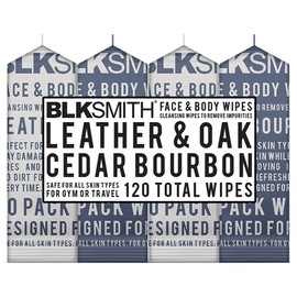 BLKSMITH BLKSMITH Refined Man Face & Body Wipes for Men - X4, 30 Pack (120 Total) - Shower Wipes (Leather & Oak Cedar Bourbon)