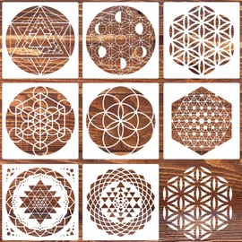 Sacred Geometry Stencil 8x8inch Reusable Hexagon Mandala Stencils Metatron's Cube/The Flower of Life Drawing Templates for Wall Canvas Paper Art Crafts