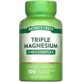 Natures Truth Complejo de Triple Magnesio 100 Cápsulas Óxido Citrato y Aspartato de Magnesio Sin OMG Sin Gluten                                       