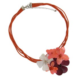 Orange Pearl Flower Bouquet Necklace Spring Floral Jewelry Necklace for Women