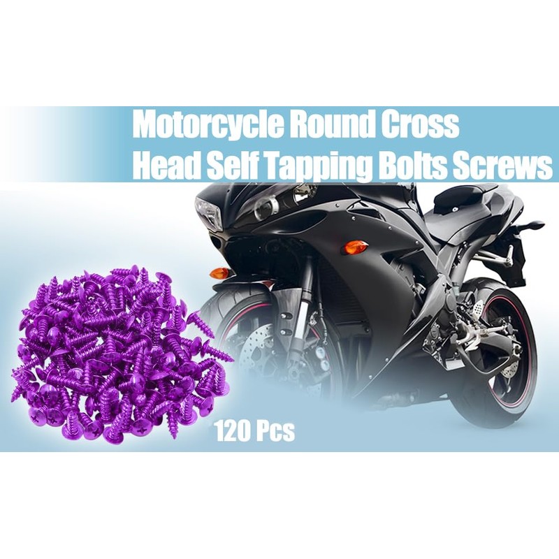 120pcs Purple Metal Motorcycle Round Cross Head Self Tapping Bolts