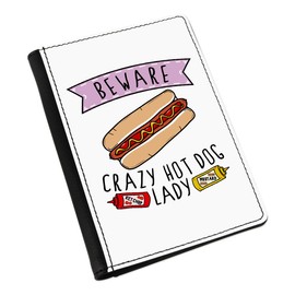 Beware Crazy Hot Dog Women's Passport Holder Cover, black