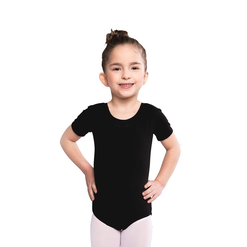 Assoluta di Cotone Girls' Short-Sleeved Ballet Leotard, black
