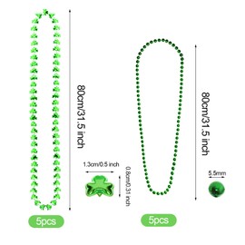 Rthjsfj 2pcs St Patrick's Day Headbands Green Shamrock Hair Hoops Head Boppers with 10pcs Shamrock Beads Necklaces for Irish Party Costume Accessories